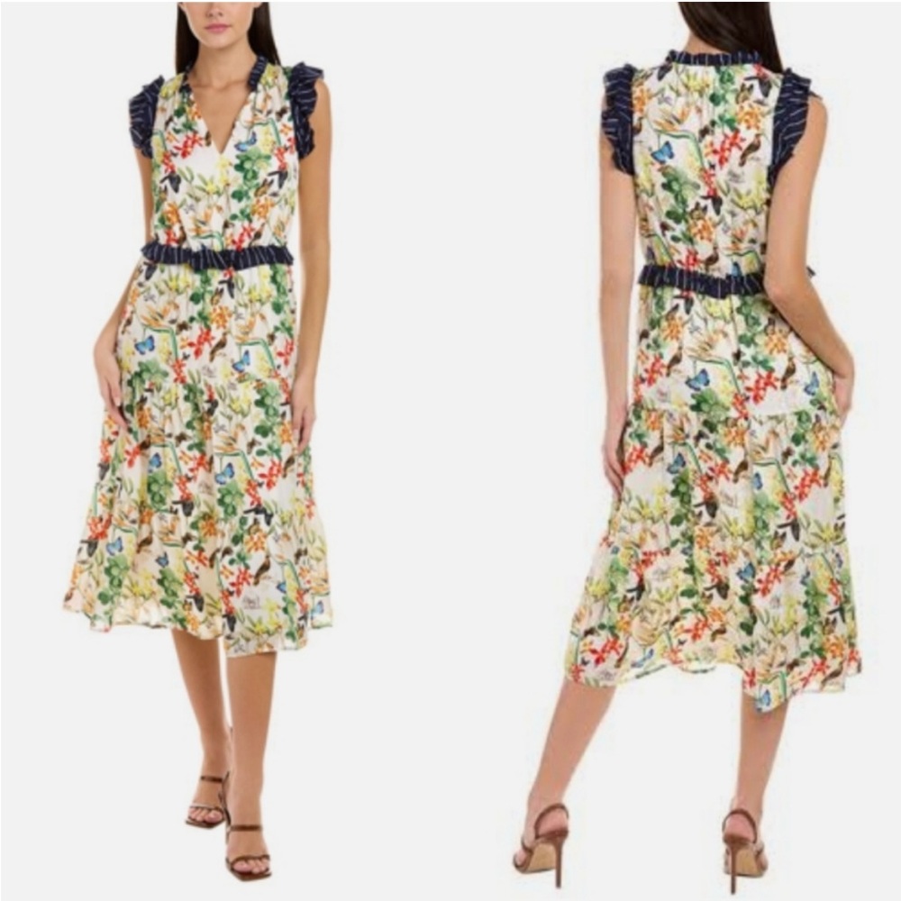 Ecru Larson ruffles birds of paradise midi dress NWOT size small